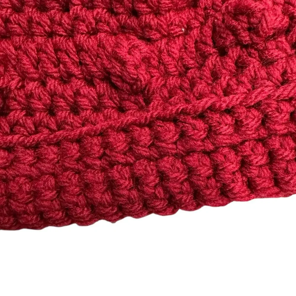 Red Hand Crochet Beanie Hat Handmade Cotton Yarn OS Winter Fall